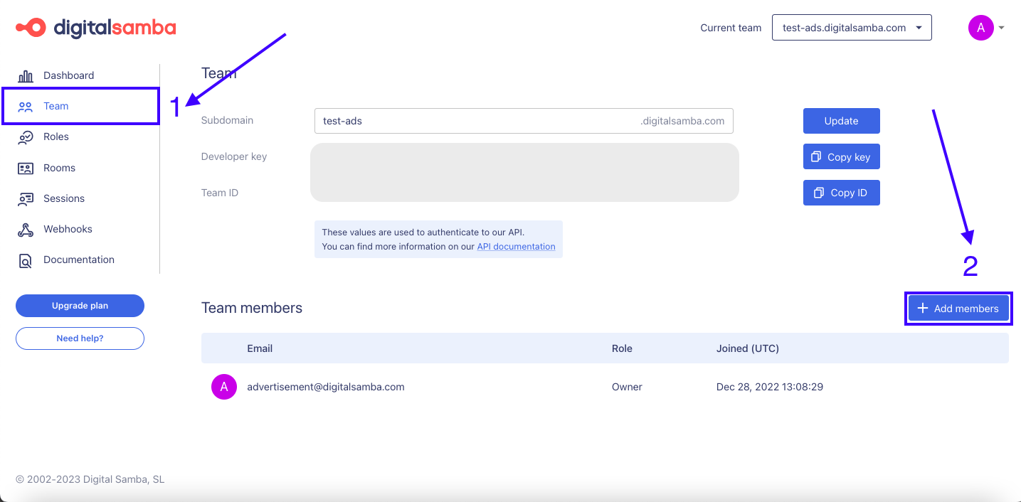Add member button - Digital Samba