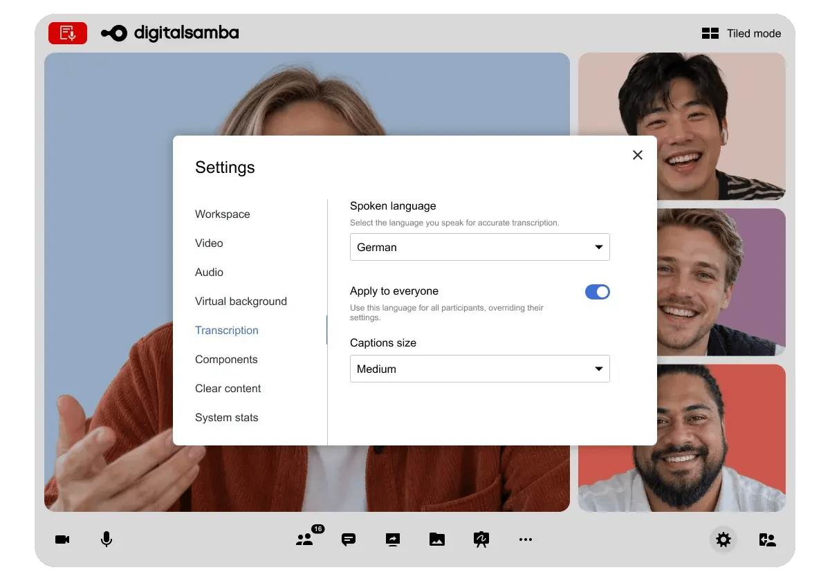 Digital Samba 650 - Transcription Language Defaults On
