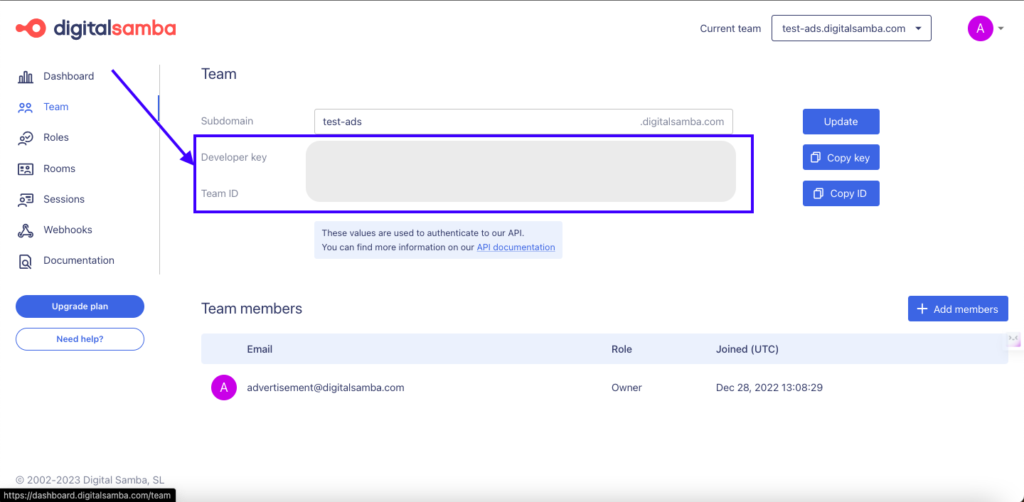How to authenticate REST API requests when creating a room - Digital Samba