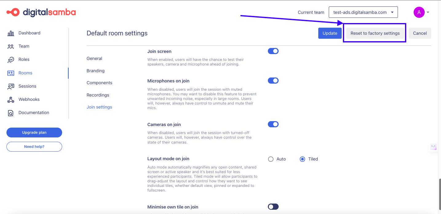 Wie du deine Raumvorgaben in Digital Samba über das Dashboard konfigurierst